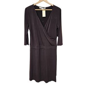 Studio M Womens Drop waist Slinky Knit Dress Size Large Brown Side Tie Faux Wrap